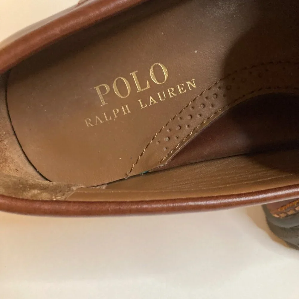 Mens Polo Ralph Lauren‎ Leather Reynold Penny Loafer Driving Shoe Brown 7.5D